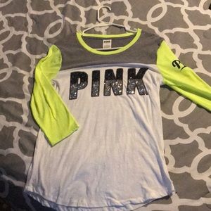 Pink three quarter length sleeve t-shirt